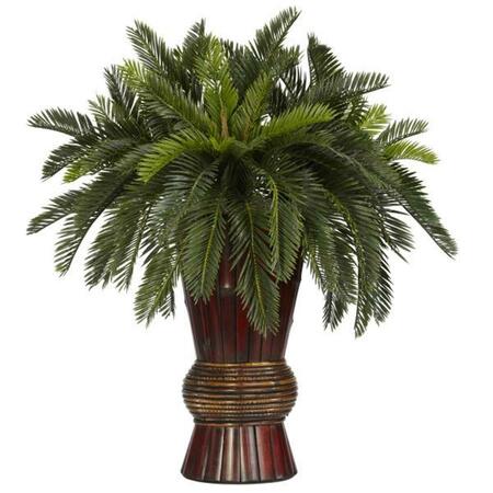 NEARLY NATURAL Cycas with Bamboo Vase Silk Plant 6655